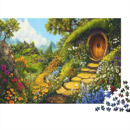 Hobbit-Garten Puzzle 1000 Teile Für Erwachsene Geschicklichkeitsspiel Für Die Ganze Familie Zwergen-Elfen-Haus Puzzle Premium Quality Schöne Geschenkidee Moderne 1000pcs (75x50cm)
