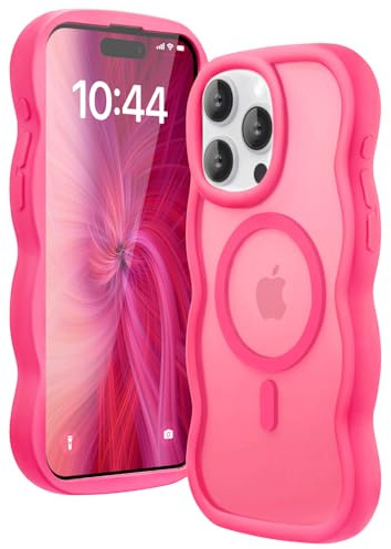Amzfield Magnetic Case for iPhone 13 Pro, Wavy Translucent Matte, Hot Pink | Compatible with MagSafe Wavy Translucent Soft Silicone Shockproof Cute Matte for Girl Women Drop Protection Soft Touch Pretty