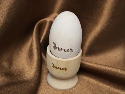 Personalised Engraved Handmade Easter Egg Cup Holder and Egg Made From Bamboo