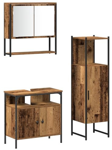 vidaXL Conjunto de Muebles de Baño de 3 Piezas Madera Vieja Madera Maciza