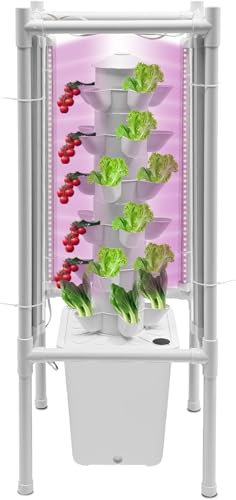 de Cultivo hidropónico con Luces LED | Torre hidropónica para 30 Plantas | Jardinera Vertical de Interior | Kit de germinación hidropónica para Frutas, Verduras y Hierbas -
