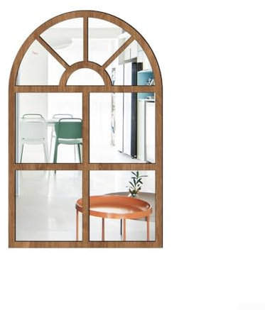 Adhesivo de pared de espejo acrílico con diseño de ventana semicircular único para espacio vital (madera)