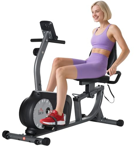 HOMCOM Exercise Bike with LCD Display, Stationary Bike with Quiet 8-Level Magnetic Resistance, Adjustable Seat and Backrest, Indoor Cycling Exercise Equipment for Home Gym Fitness Workout Training
