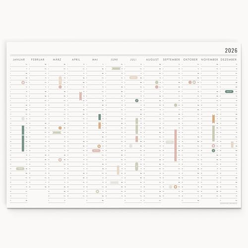 Wandkalender 2026 mit Aufkleber-Set - Jahreskalender 50x70 cm