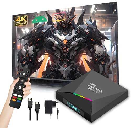 Z1 MAX Android 10.0 TV Box, 4K Ultra HD Smart Box für Fernseher mit 2,4GHz + 5GHz WLAN, Internet Kanal TV Box, H618 Quad Core, USB 2.0, Bluetooth Sprachfernbedienung, Kompakt & Leistungsstark