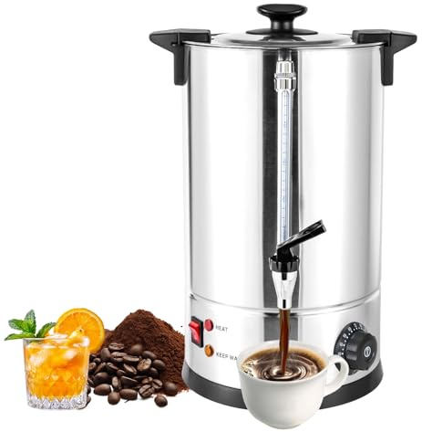 Commercial Coffee Urn, 100 Cup/15L Stainless Steel Large Coffee Dispenser, 1500W Double Wall Electric Urn, for Fast Brewing, Keep Warm for Tea and Drinks in