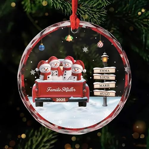 Geschenke Mall Personalisiertes Ornamente - Schneemann Im Roten Auto - Weihnachtskugel mit Namen, personalisierte weihnachtsdeko, Glas Weihnachtsschmuck (Modell #2)
