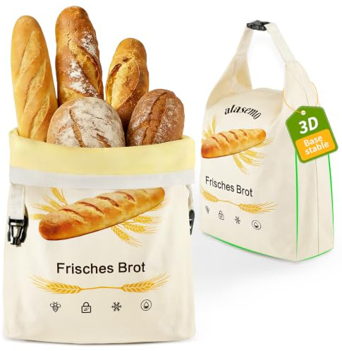 alasemo Sacchetti Per Pane Riutilizzabili In Cera D'Api, Confezione Da 2 Con Base Autoportante, Mantengono Il Pane Fresco Con Cerniera E Chiusura A Scatto, Due Misure: L 35×25×10cm E S 31,5×21×10cm