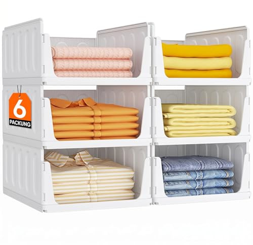Lifewit 6 Pack Stapelbar Kleiderschrank Organizer für Kleidung 42 cm Tiefe | Ausziehbar Kunststoff Ordnungssystem für Schrank & Einlegeböden, Würfelregale für T-Shirt, Küche, Wohnmobil