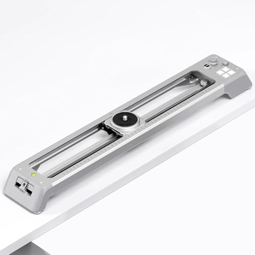 Slider motorizzato per fotocamera con rotazione panoramica, velocità regolabile per time-lapse e riprese video, compatibile con fotocamere reflex