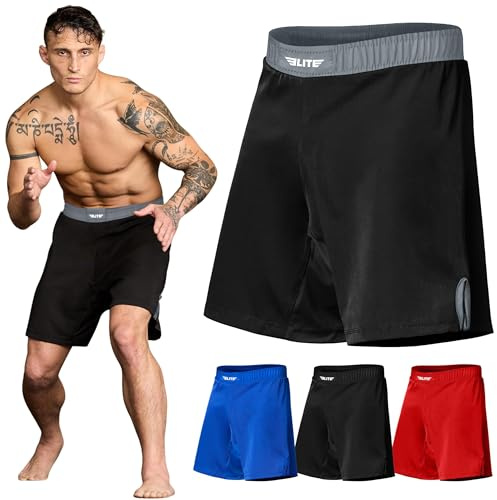 Elite Sports Jiu Jitsu BJJ Short de Combat pour Homme Noir Jack UFC BJJ No Gi Grappling Jiu Jitsu, Noir/Gris, M