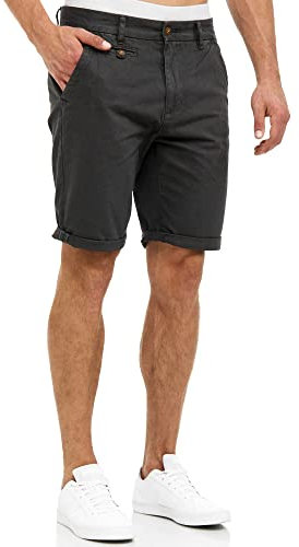 Indicode Herren Cuba Chino Shorts mit 5 Taschen aus Baumwollgemisch | Bermuda Sommershorts für Männer Raven, L