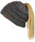 C.C BeanieTail Beanie-Mütze, weich, Stretch, Zopfmuster, unordentlicher hoher Dutt, Pferdeschwanz, Konfetti, Dunkelmelange, Einheitsgröße