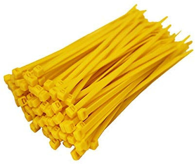 Small Yellow Cable Ties, 100mm x 2.5mm, Pack of 100, 4 Premium Nylon Zip Ties, Plastic Tie Wraps- Self Locking, Small Nylon Zip Ties, Secure Self-Locking Mechanism, for Home, Garden, Office and DIY