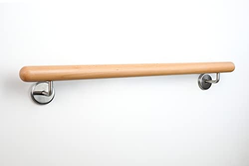 Holz-Handlauf Set mit halbrunden Abschlüssen und Haltern 50-290cm am Stück (Buche, 100cm)