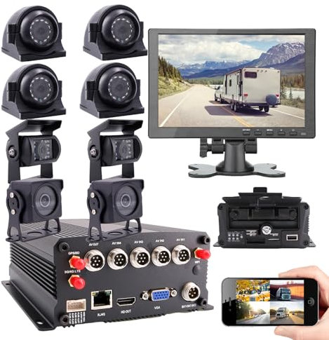 JOINLGO 8-CH GPS WiFi 4G 1080N AHD HDD Mobile Vehicle Car DVR MDVR Video Recorder Kit with 8pcs 1080P 2.0MP Car Camera 10 inch Screen Remote View on PC Phone for Truck Van Bus RV