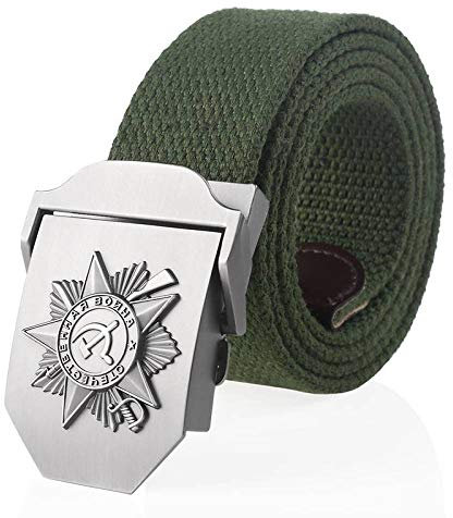 WOAIXI Leinwandgürtel,Mode Männer Frauen 3D Sowjetische Metallschnalle Militär Männer Gürtel CCCP Armee Taktische Gürtel Unisex Outdoor Casual Wild Bund, Schwarz Dunkelgrau Seite, 110 cm