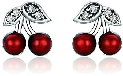 Mode 925 Sterling Silber Sommer Kirschrot Emaille & Cz Ohrstecker Für Frauen Sterling Silber Schmuck Geschenk