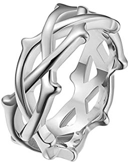 HIJONES Herren Damen Edelstahl Zweig Dornenkrone Statement Ring Baum Rebe Versprechen Ehering Silber Größe 65