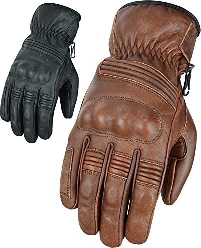 Texpeed Mens Motorcycle Leather Gloves - Motorbike Riding Biker Moped Warm Winter Gloves With Protective CE Knuckle Armour Brown - L