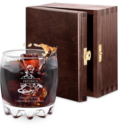 Maverton Universal Whiskey Glass, Drinking Glass Cup, Firefighter | Personalised Tumbler for Whiskey, Bourbon and Scotch, Personalised Whisky Gift for Men, Gift idea