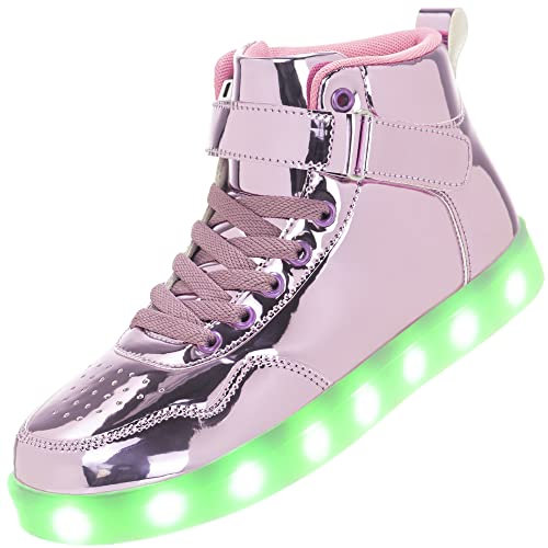 APTESOL Baskets Unisexes Rechargeables LED High Top Femmes Hommes Chaussures de Sport [Rose, EU 36]