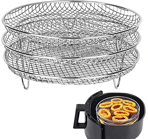 Beenle-Icey Air Fryer Rack for Ninja Fryer, 3 Stackable Dehydrator Racks, Stainless Steel Basket Tray, Multi-Purpose Accessories Oven and Press Cooker Compatible with Most