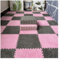 12 Pcs Interlocking Carpet Tiles, Plush Foam Square Floor Mats Set, Puzzle Floor Mat For Living Room, Bedroom And Hard Floor, 12 Tiles/12 Sq.Ft(Color:Grey+Pink)