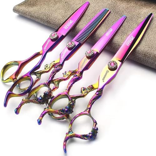 Sharonds lila 6/7 Zoll exquisite High-End 440C professionelle Haar Schere Friseur Salon gewidmet Werkzeug (6+7-Zoll 4-teiliges Set)