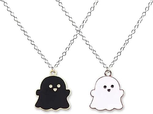 Jowxsx 2 Pcs Cute Black And White Ghost Pendant Necklaces For Women Men Girls Boys Best Friend Lovely Ghost Charm Necklace Bff Friendship Couple Jewelry Halloween