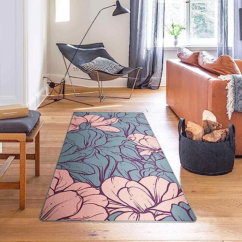 Bilderwelten Waschbarer Teppich Vintage rutschfest Blumen Magnolien Blütenmeer Altrosa Petrol Läufer Wohnzimmer Schlafzimmer 300x150 cm