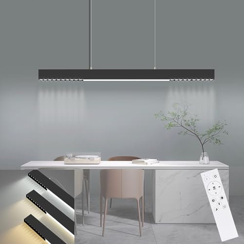 Glitzerlife LED Pendelleuchte Esstisch Hängelampe Dimmbar - 32W Schwarz Modern Esstischlampe Hängend 107CM mit Fernbedienung Hängeleuchte Lang Linear für Esszimmer Büro Wohnzimmer