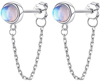 LOLIAS Kette Ohrringe Silber 925 Damen Mondstein Baumeln Ohrstecker Silber 925 Mädchen Hängend Ohrringe Silber 925 Stecker