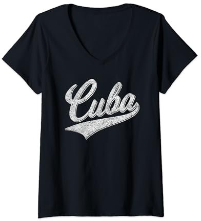 CUBA BASEBALL VARSITY SCRIPT CLASSIC SPORT JERSEY STYLE T-Shirt mit V-Ausschnitt
