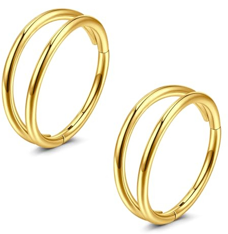 JFORYOU 2 aros de nariz dobles de 16G/18G/20G con bisagras, de acero quirúrgico 316L, para cartílago, caracola, tragus, piercing corporal, joyería para mujeres y hombres, plata y oro