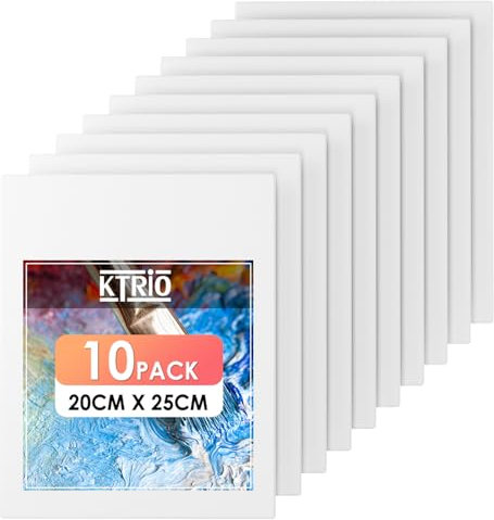 KTRIO Canvas Boards for Painting, 10 Pack 20x25CM Painting Canvas 100% Cotton Primed Small Art Canvas Painting Supplies for Acrylic Oil Watercolor Paint Tempera