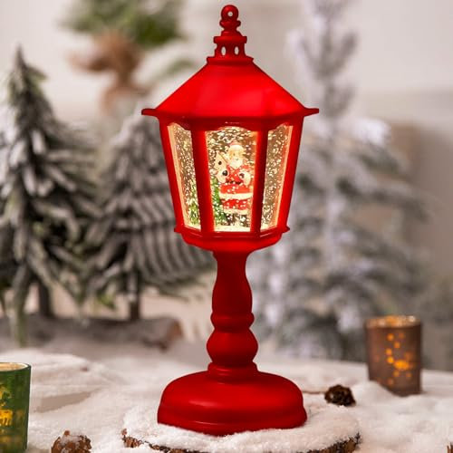 Weihnachten Schneekugel Laterne mit Beleuchtung, Vintage Schneekugel Weihnachtslaterne mit Schneegestöber, USB Aufladung und Batteriebetrieben Schneekugel Nachtlicht für Weinachtsdeko&Geschenke (A)