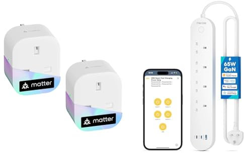 Bundle of Meross Matter Smart Plug Mini with Energy Monitoring + Meross Smart Power Strip with 65W GaN Fast Charger, Support Apple HomeKit, Alexa, Google Home and SmartThings
