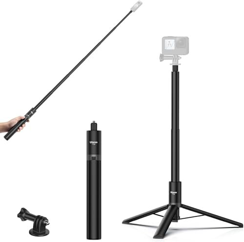 ULANZI TT52 59in Invisible Selfie Stick Tripod, Extendable Pole Selfie Stick Handle Grip Compatible with DJI OSMO Pocket 3 Insta 360 x5 x4 x3 w Adapter for Action Camera Hero 13 12 11 10 9 8 7 6 5