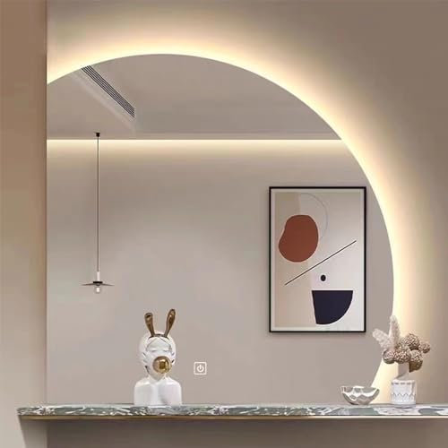 Halbrunder LED Badspiegel, Beleuchteter Kosmetikspiegel, Großer LED Wandspiegel, [Single-Touch-Schalter] 3-Farben-Licht + Stufenloses Dimmen + Sicherheit Und Explosionsschutz ( Color : Left , Size : 9