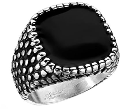 Taffstyle Band Ring Edelstahl Herren Siegelring Biker Ring Edelstahl Silber schwarzer Stein Drachenhaut Style
