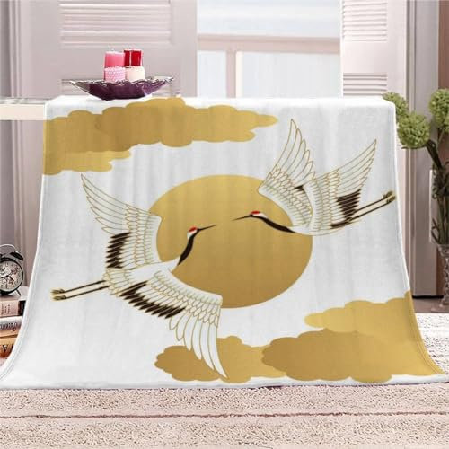 Kuscheldecke Flauschig Japan Orientalisch 3D Decke 100x135 Kran Wohndecke Asiatischer Stil Weich und Warme Flanell Fleecedecke für Sofadecke Couchdecke Tagesdecke 2122m