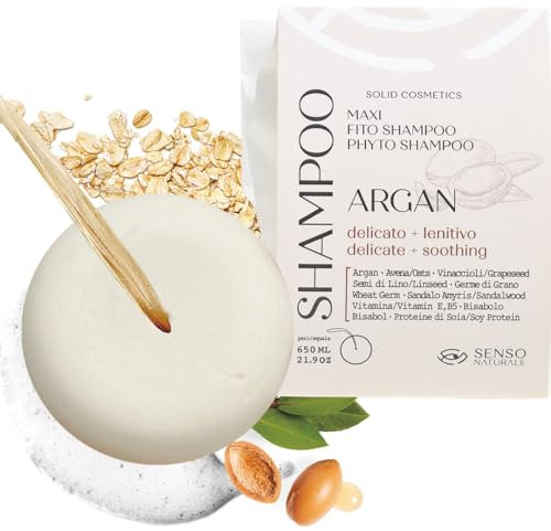 Senso Naturale Festes Shampoo mit Beruhigendem und Sanftem Arganöl für Häufiges Waschen bei Empfindlicher Kopfhaut, 100% Natürlich, Biologisch, Vegan (3)