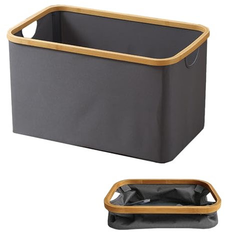 Zfseyuh Wäschekorb Faltbar Grau 50L Bambus Stoff Faltbarer Storage Basket Wäschekorb klappbar mit Griff für Waschküche, Schlafzimmer, Badezimmer, Kleideraufbewahrung, Organisation
