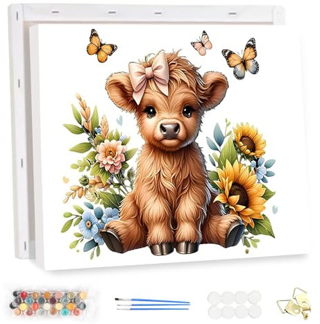 MEIYUDA Malen Nach Zahlen Erwachsene mit Rahmen, Diy Set Erwachsene Hochlandrinder Bastelset, Sonnenblume 3 Pinsels Und Acrylfarbe Diy Handgemalt öLgemäLde Kit Als Geschenk und Home Haus Deko 40x30cm