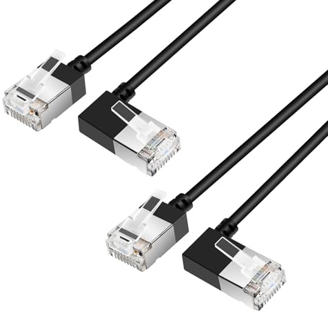 Dutevolns Ultra Thin Cat 6A Ethernet Cable 8m 2Pack, 90° Degree Right Angled, 10Gbps High-Speed Network Slim Cable, 550Mhz, Rj45 Flexible Ethernet Cable, for PC, Router, Modem (Black)