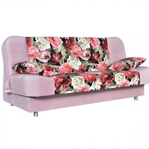 Family Meble Couch, Modell Sara Print Duo, Sofa mit Schlaffunktion, Schlafcouch, Schlafsofa mit Bettkasten, Lounge sofa, Bequem zum Entspannen, Elegantes Design, Für Wohnzimmer, Schlafzimmer, Flower 1