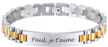 Armband mit Gravur Edelstahl - Herren Panzerkette Silber Gold Schwarz Armkette Personalisierte Geschenke Männer Weihnachten Hochzeitstag Geburtstag Valentinstag