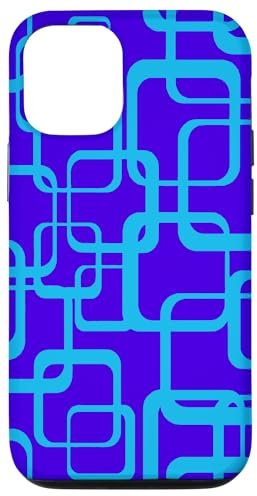 Hülle für iPhone 15 Retro MCM Quadratisches Motiv Vintage Muster 3 Blau