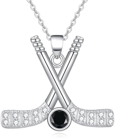YAFEINI Hockey Halskette Sterling Silber Hockey Stick und Ball Anhänger Halskette Hockey Schmuck Geschenke für Frauen